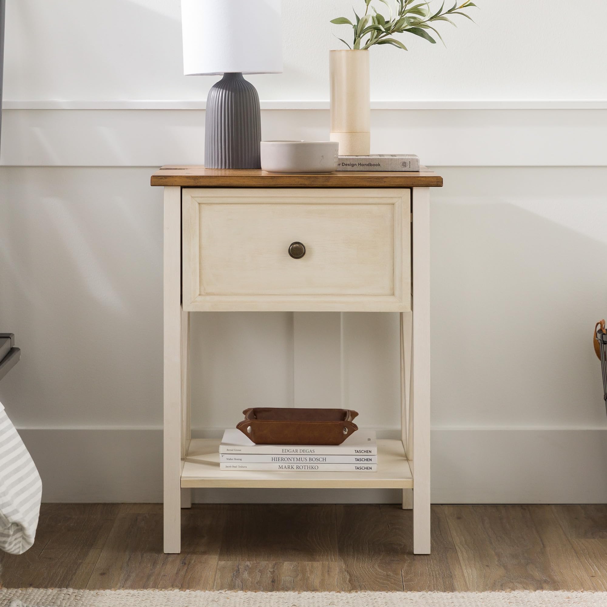 Walker Edison Natalee Modern Farmhouse 1 Drawer Wood Square Side Table ...