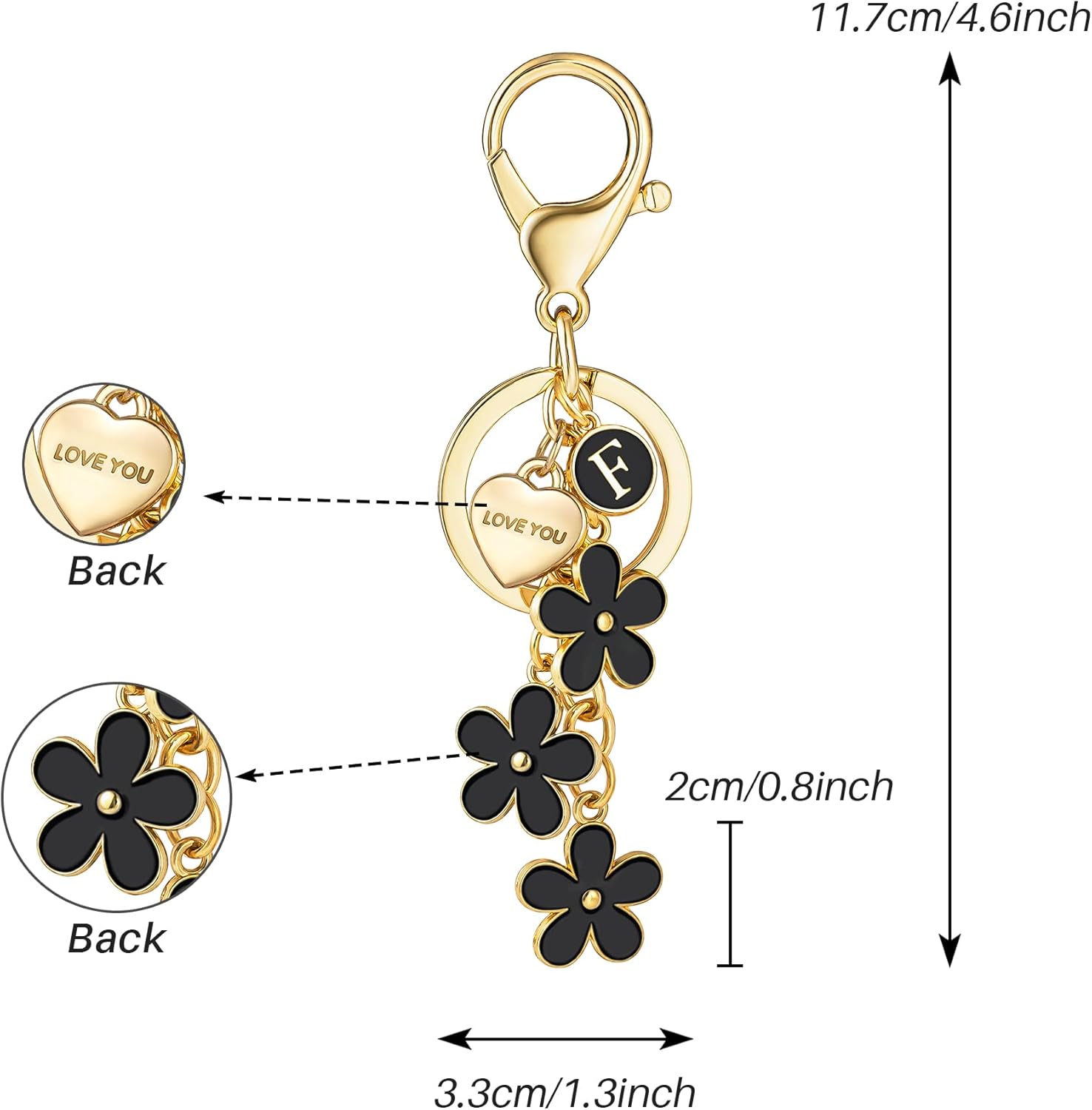 SELOVO Initial Keychain Handbag Keychain Flower Key Chain for Women Cute Love You Letter Keyring - Image 6