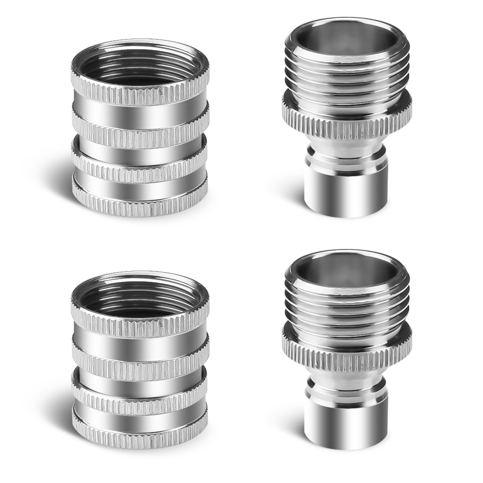 4 Pack Stainless Steel Garden Hose Quick Connect Fittings Connector, 3/4 Inch Pressure Washer Quick Connect Kit Ends Adapter Water Faucet Repair Female & Male (Silver)
