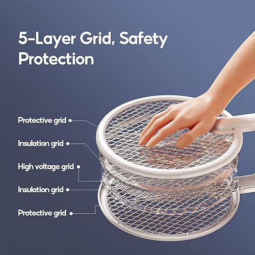 Miniatura 6 de Qualitell Fly Swatter - Raqueta eléctrica de 4000 V con lámpara de trampa Puple y base de soporte, recargable tipo C