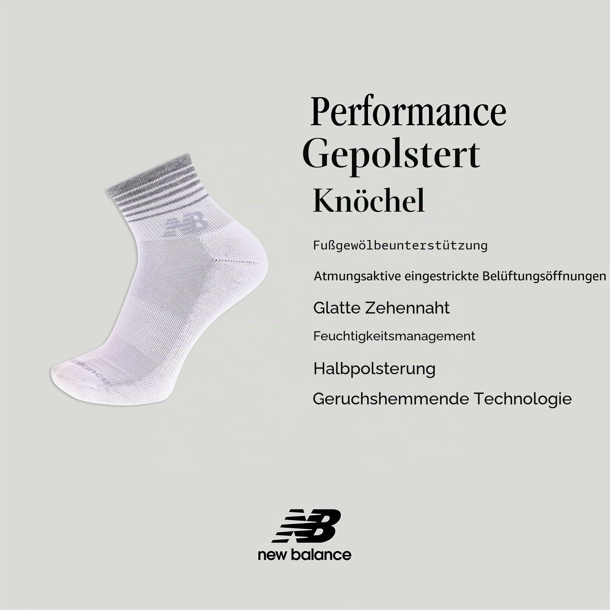New Balance Unisex Performance Cushioned Ankle Socks - 6 Pairs - Moisture Wicking Socke