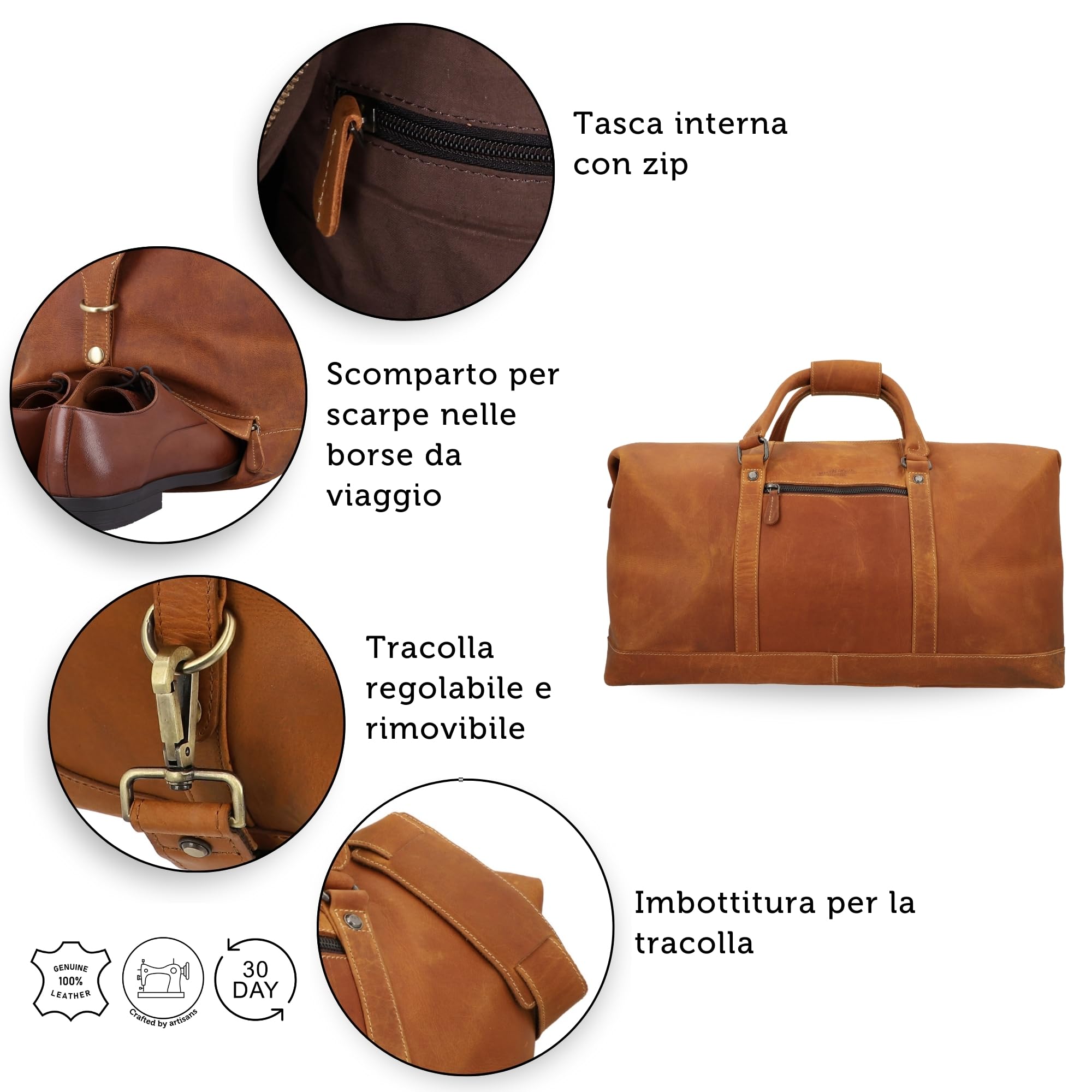 Gusti da viaggio in pelle da viaggio - bagaglio a mano bagagli bagagli 36 l sacca da viaggio weekend borse sport uomini marroni