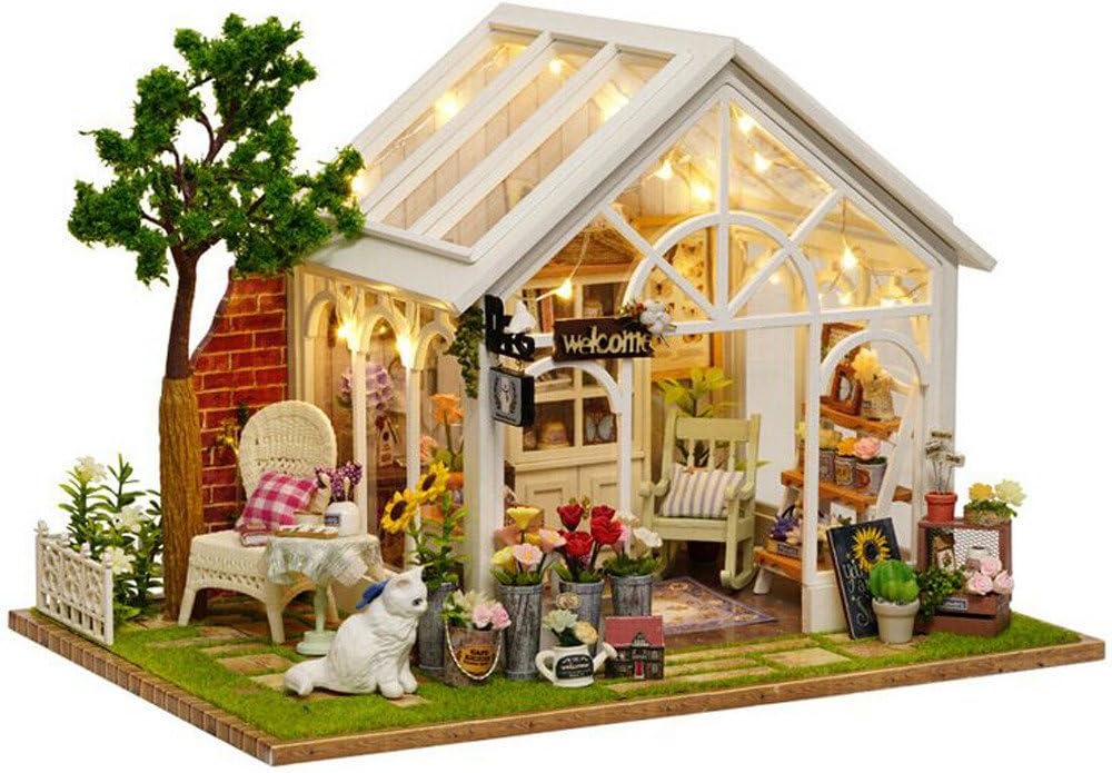 YBWZH DIY Dollhouse Miniature house Kit Wooden Handmade Craft Gift Sunshine Green House With Cover Birthday Gifts (Multicolor)