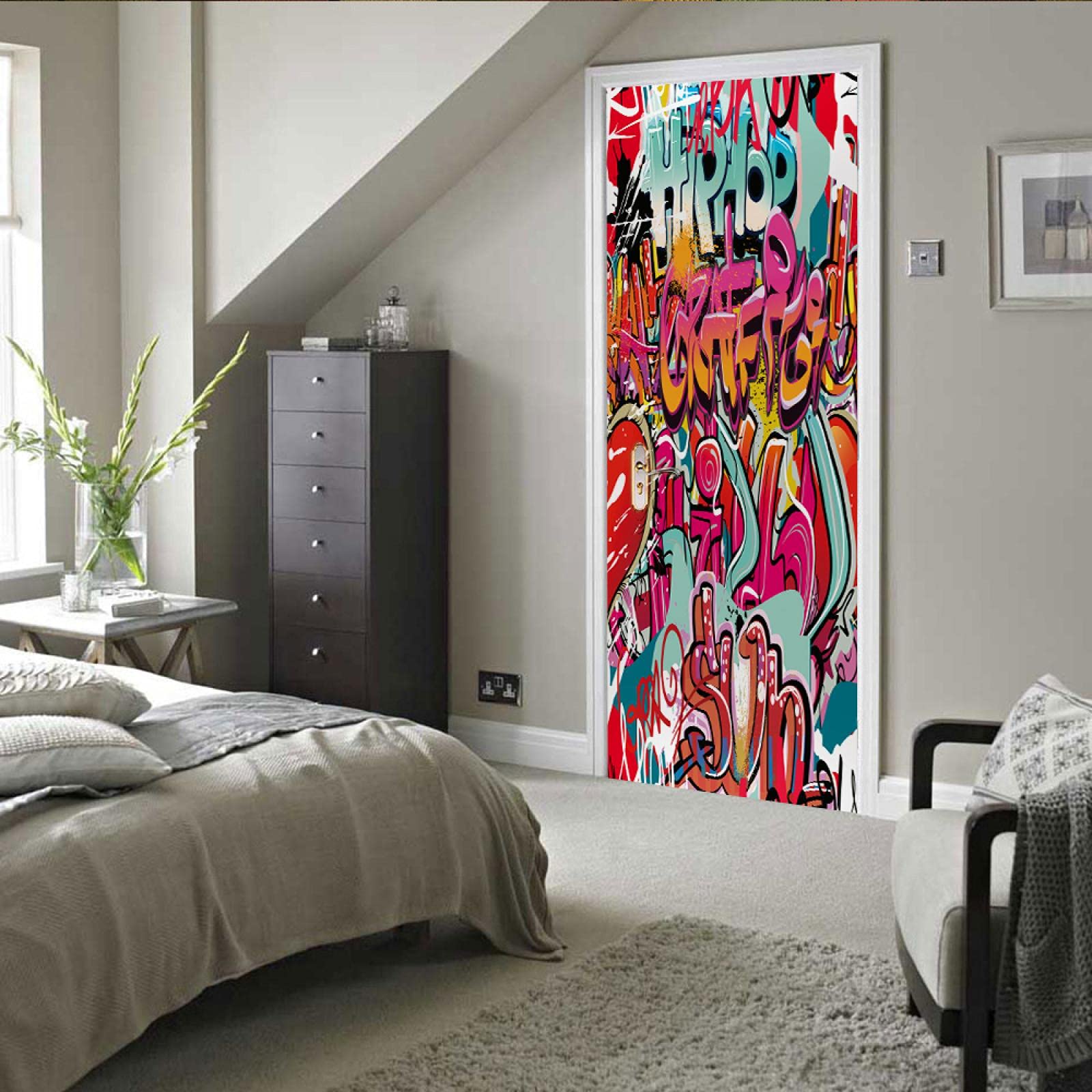 LuSeven Adesivi per Porte Interne 3D Colore graffiti lettere 80x200cm
