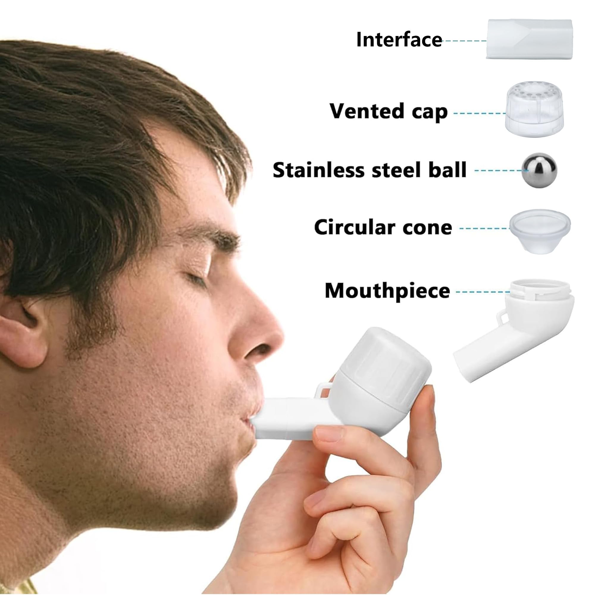 Respiratore Polmonare Allenatore Di Respirazione Polmonare Di Rimozione Del Muco Terapia OPEP Allenatore Respiratorio Pulizia Polmonare Per Migliorare La Capacità Polmonare (Bianco)