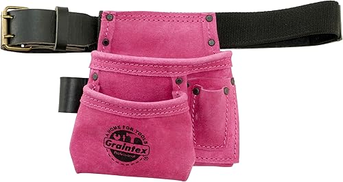 Graintex 4 Pocket Children Tool Pouch Suede Leather with Leather Belt and Hammer Loop