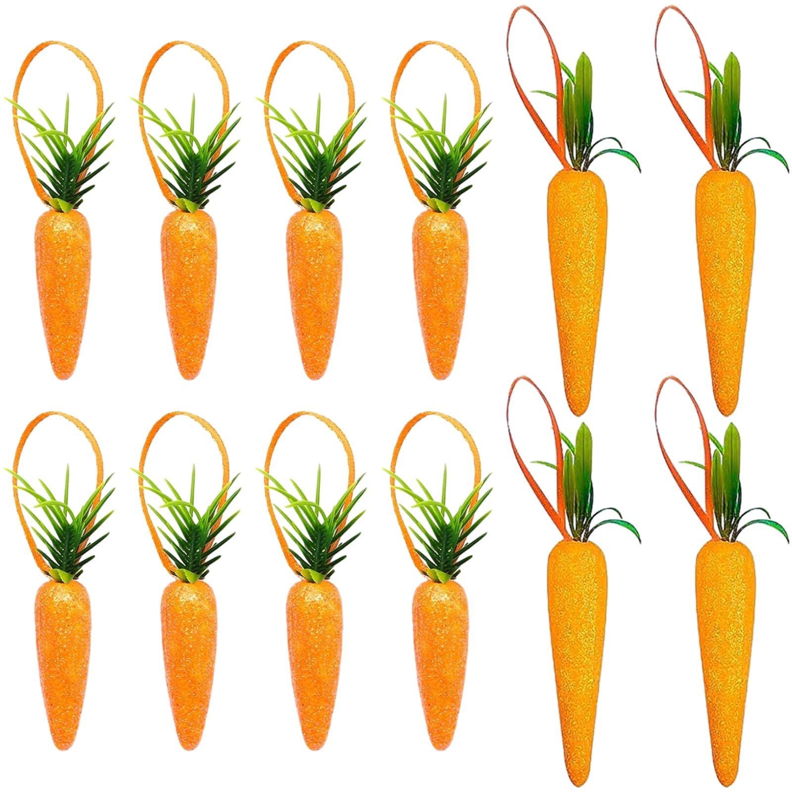 SHEHARUHI 12Pcs Easter Carrot Hanging Ornaments, 2 Sizes Premium Foam Glitter Artificial Carrots, DIY Carrots Crafts, Mini Fake Vegetables for Party Festivals Thanksgiving Harvest Decoration