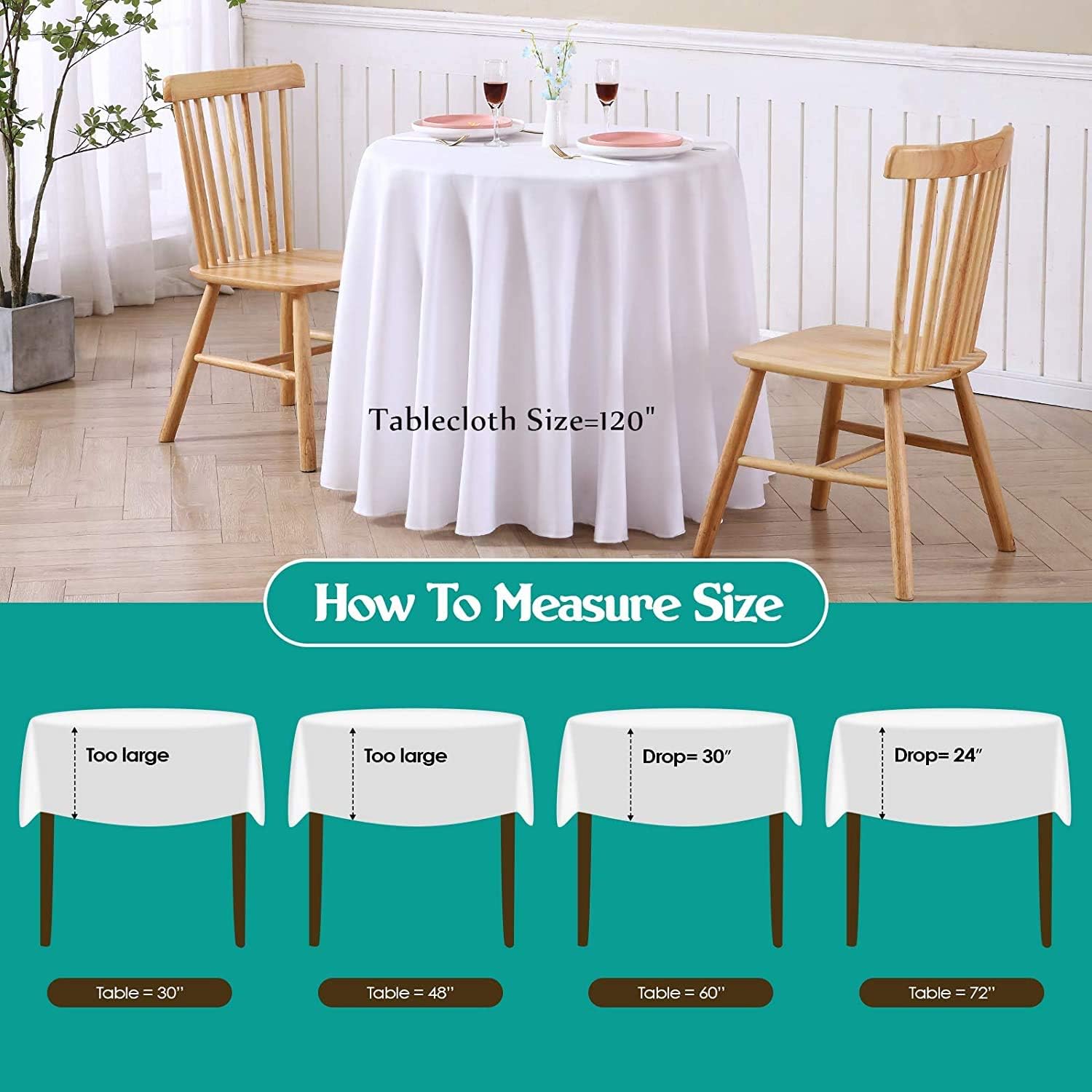 [2 Pack] 108" Round Premium Tablecloths for Wedding | Banquet | Restaurant | Washable Fabric Table Cloth | White : Home & Kitchen