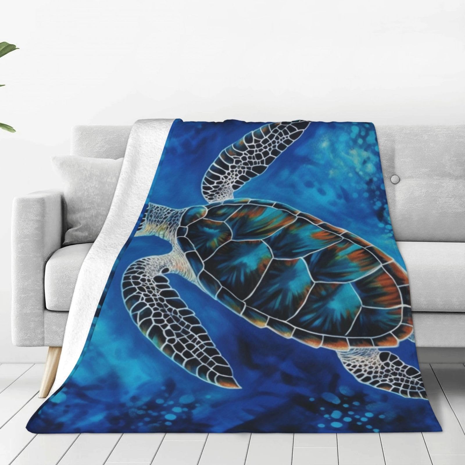 KLOPH Sea Turtle-Blue Throw Blanket 40"x30" Flannel Fluffy Warm Blanket for Couch, Reversible Plush Blankets for Bed, Comfy Fuzzy Blanket for Sofa, Plush Lightweight-Blankets for All Season