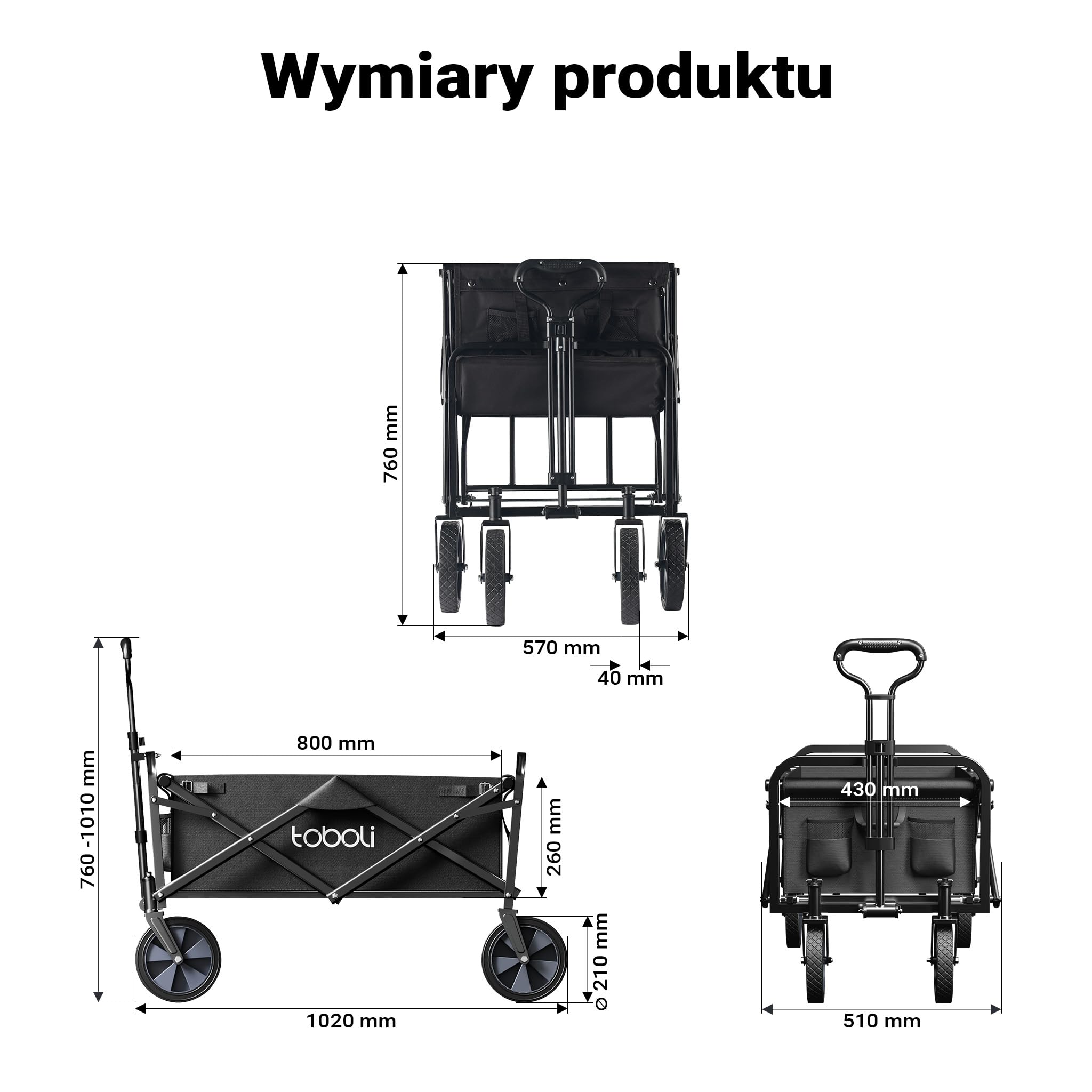 Składany wózek transportowy z teleskopowym uchwytem do 100 kg, kompaktowa przyczepka kempingowa, solidny wózek plażowy, turystyczny i ogrodowy