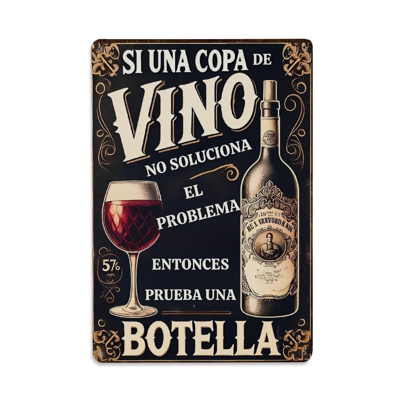 Wine Glass Bottle Label Text Tin Sign Metal Poster Vintage Metal Signs for Home Man Cave Bar Cafe Kitchen laundry room Wall Decorations Gift 8x12Inch