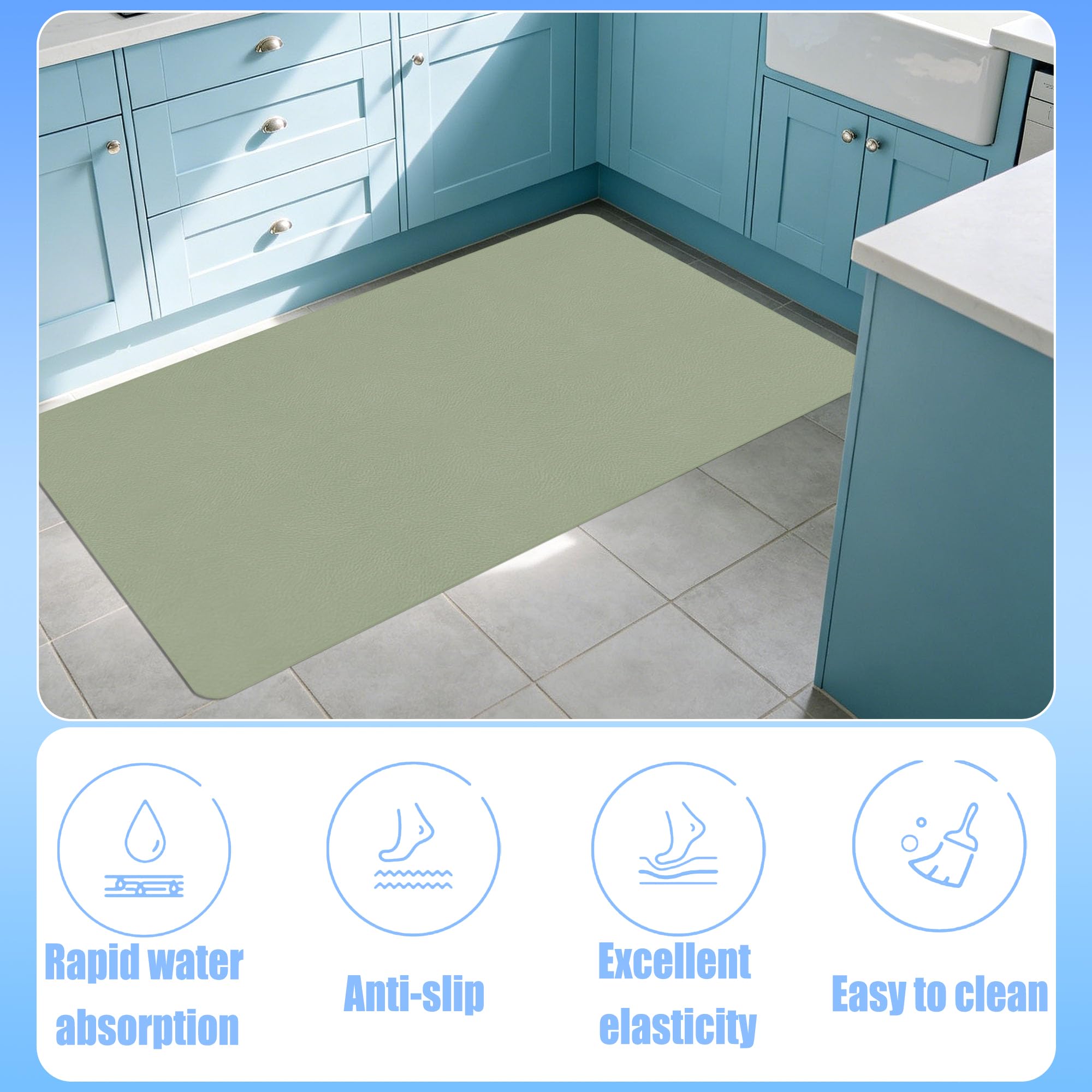 Alfombrilla Diatomita 45 x 170 cm Super Absorbente Alfombrilla de Piedra para Baño Higiénico y Funcional para Ducha, Baño y Cocina, Verde