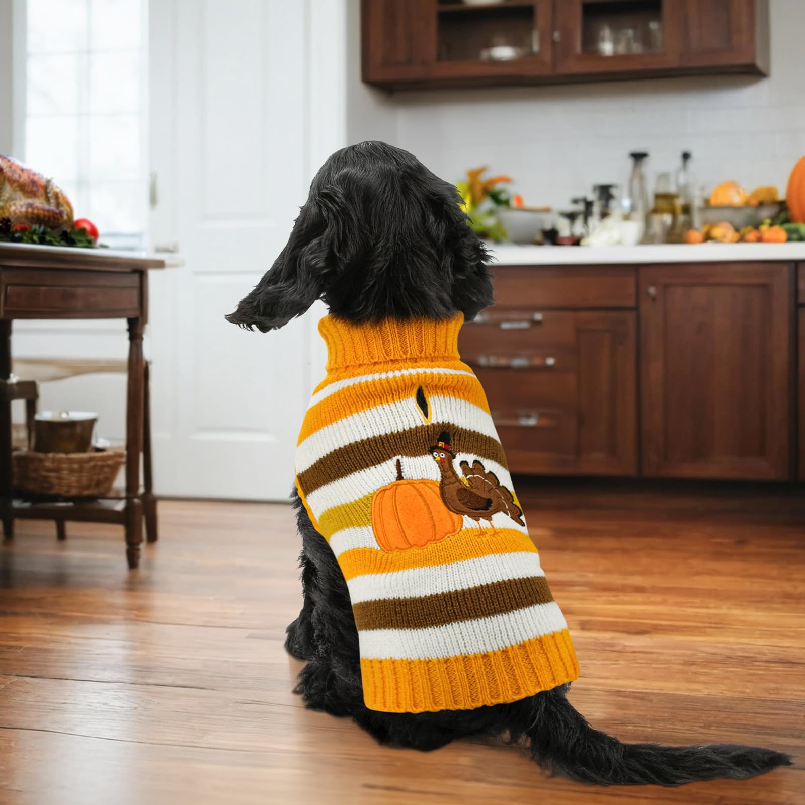 Pull en tricot à col roulé pour chien et chat de petite, moyenne et grande taille – Motif à rayures et à col roulé – Taille 3XL