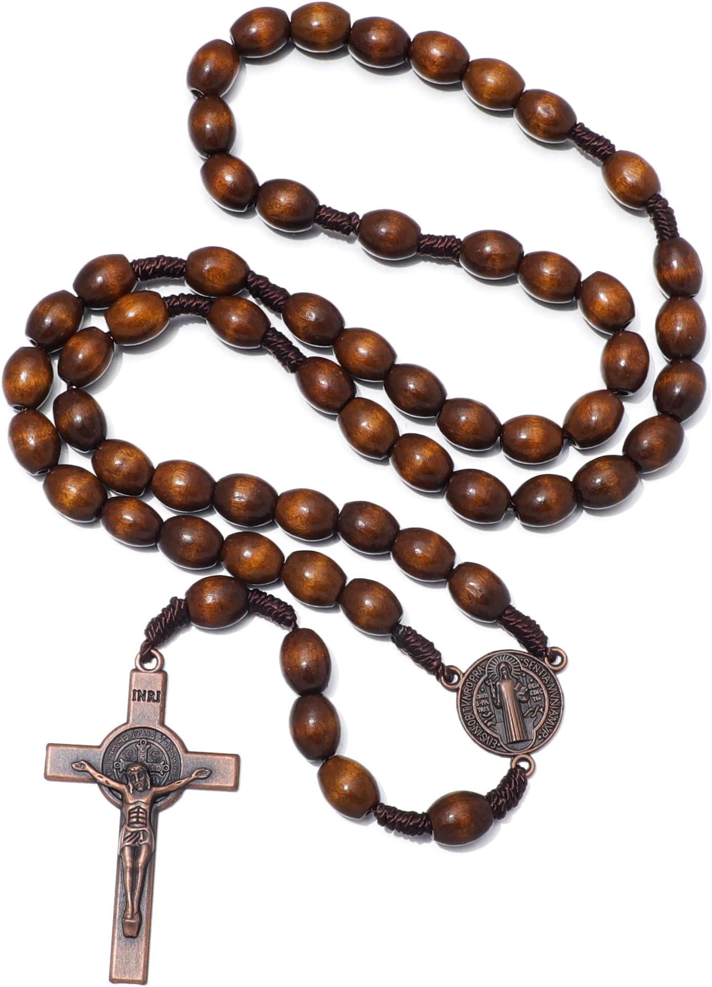 KOMI Handmade Wooden Catholic Rosaries, Rosary Beads Necklace From Bethlehem Wood Christian Prayer Holy Soil Medal & Metal Cross For Catholic Or Christian Gift