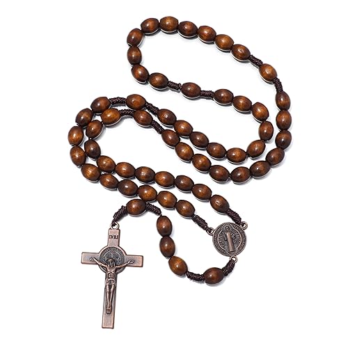 KOMI Handmade Wooden Catholic Rosaries, Rosary Beads Necklace Wood Christian Prayer Beads Catholic Christian Gift