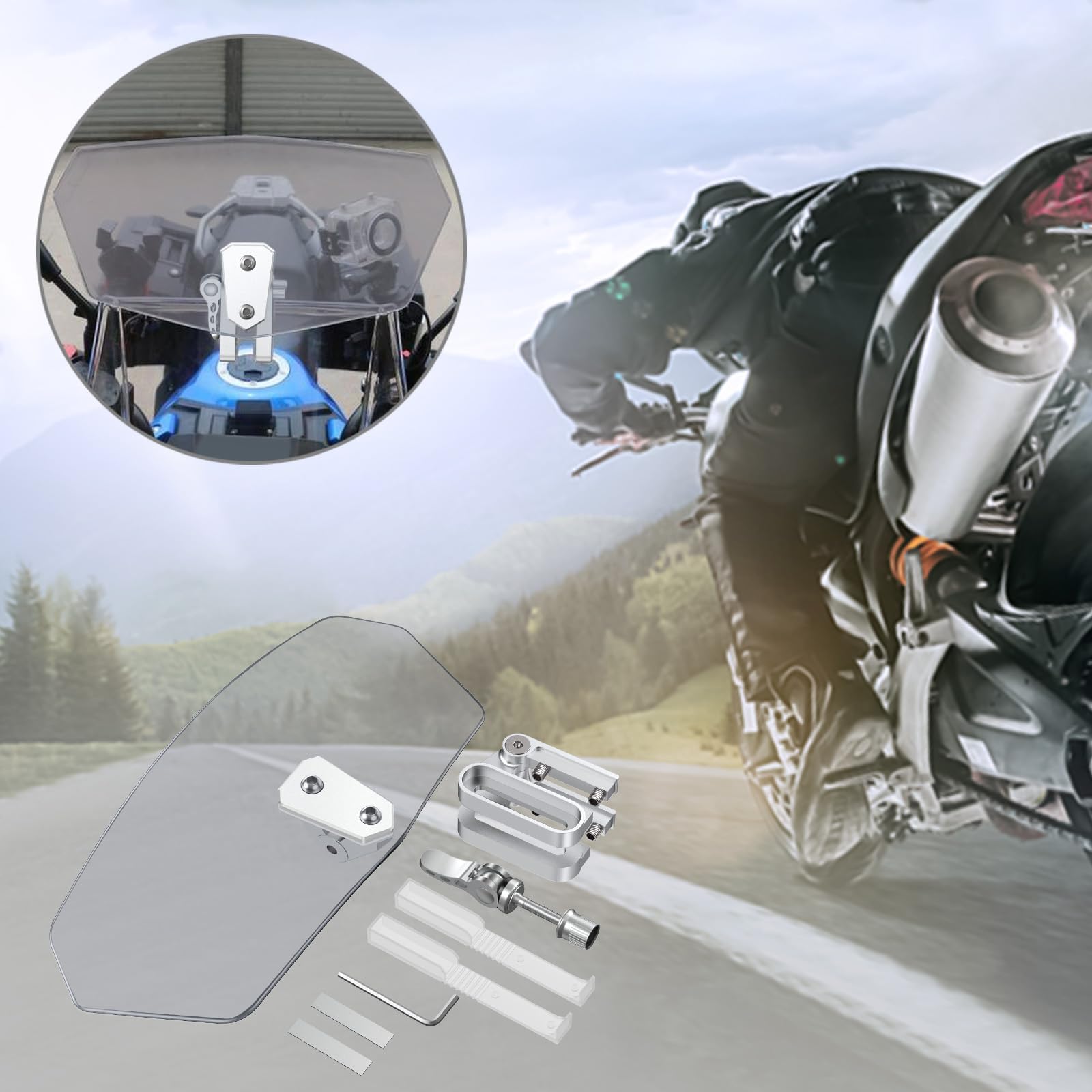 Extension Pare-Brise Moto Réglable – Déflecteur Vent Acrylique Fumée, Clip Universel Surélevé, Protection Anti-Turbulence & Bruit Pour Toutes Motos