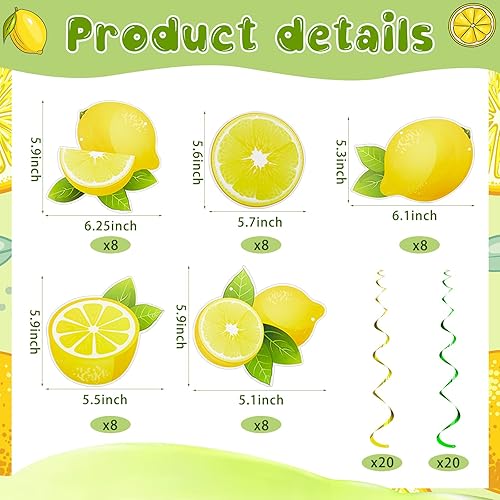 Miniatura 2 de 40 piezas de decoración de fiesta de limón colgante de remolino de limón, limonada cítrica, decoración colgante de fiesta para niños y niñas, baby