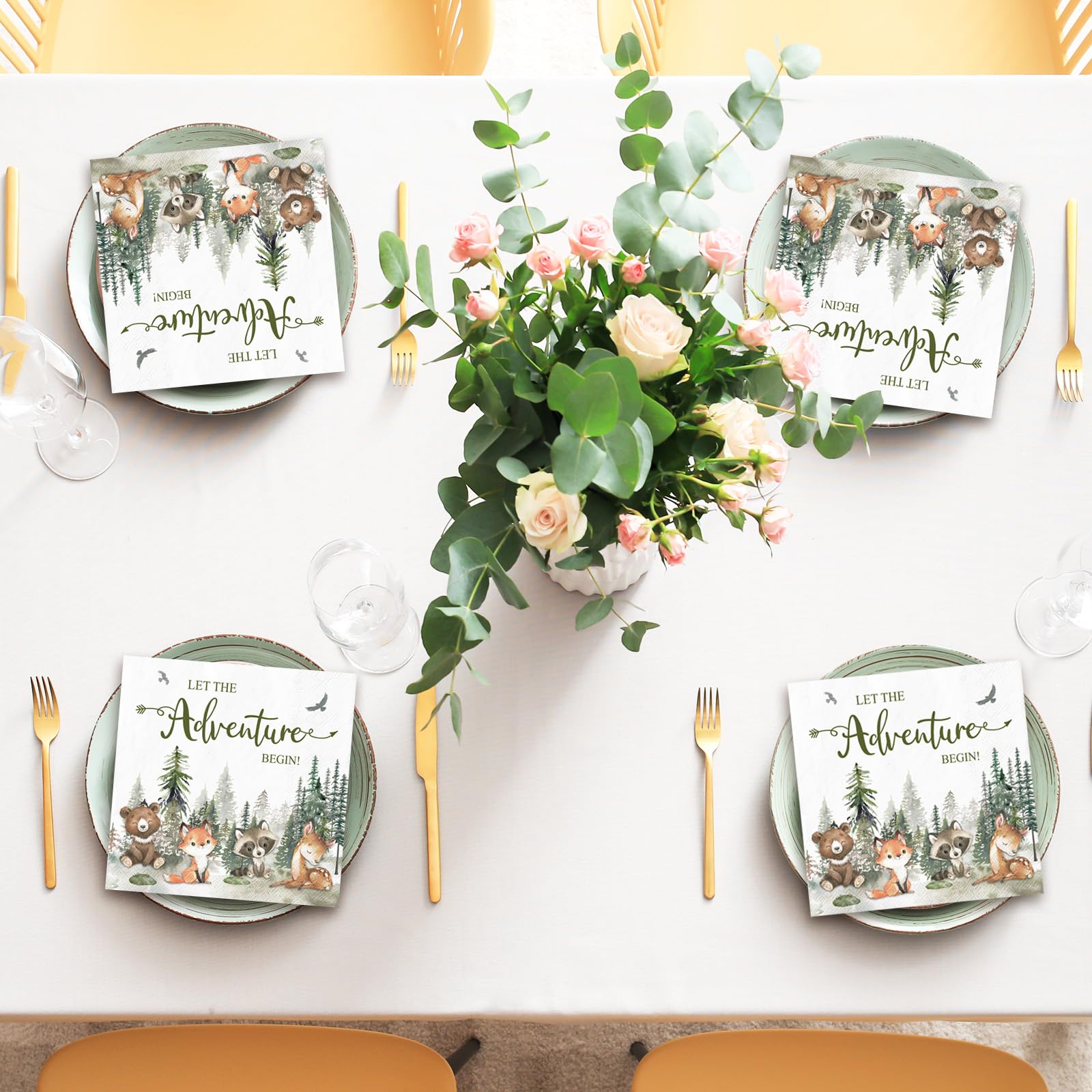 JarThenaAMCS 80 servilletas de papel desechables con texto en inglés "Let The Adventure Begin" para decoración de mesa de fiesta de baby shower