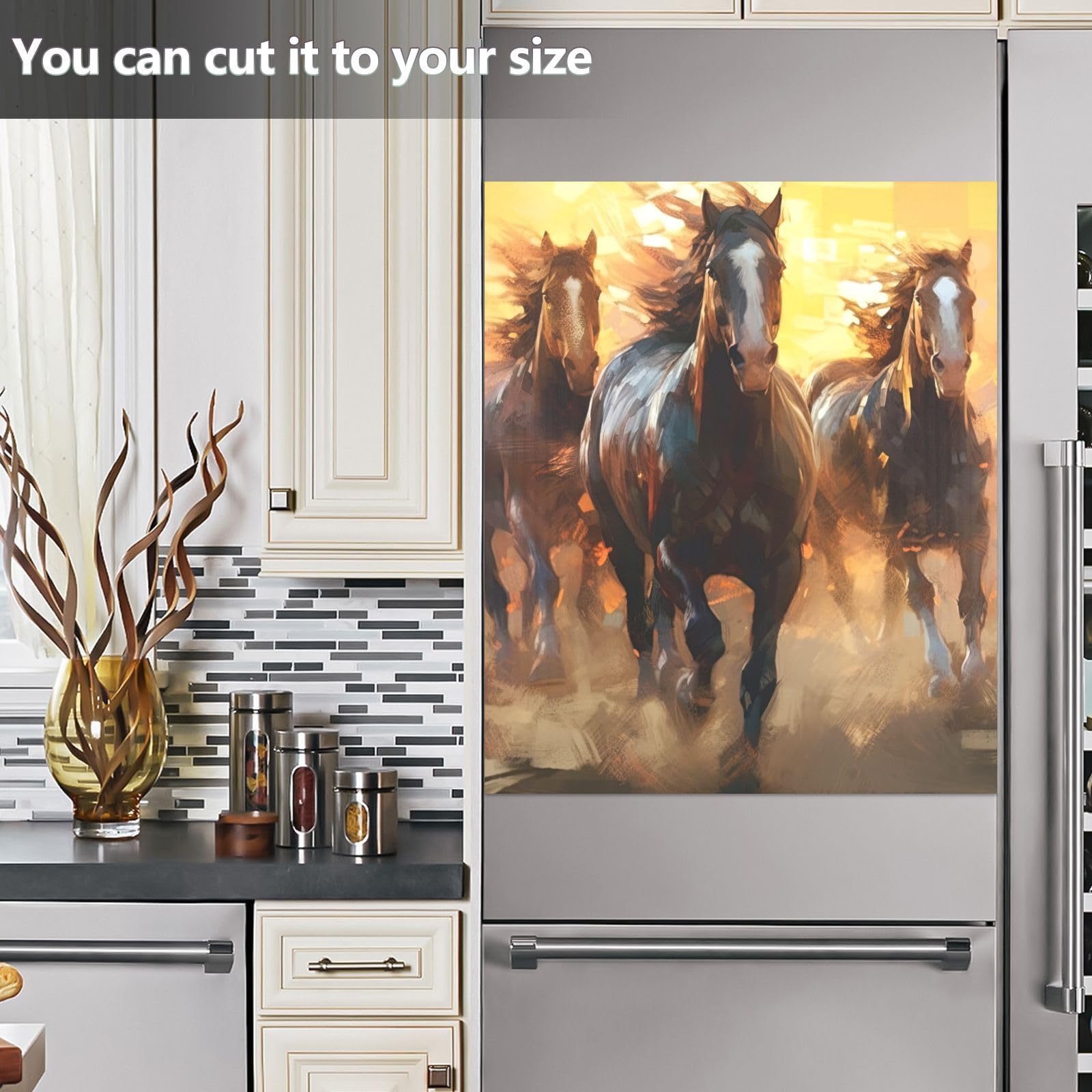 YMGQYJ Magnetic Dishwasher Cover - 23x26 Inch Horses Galloping Print, Waterproof Kitchen Decor