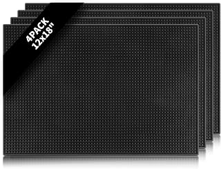 Mwellewm 4 Pack 18x12 Inch Non-Slip Silicone Bar Mats for Countertop - Rubber Drying Mats for Bartending, Home Bars, Coffee Shops (Black)