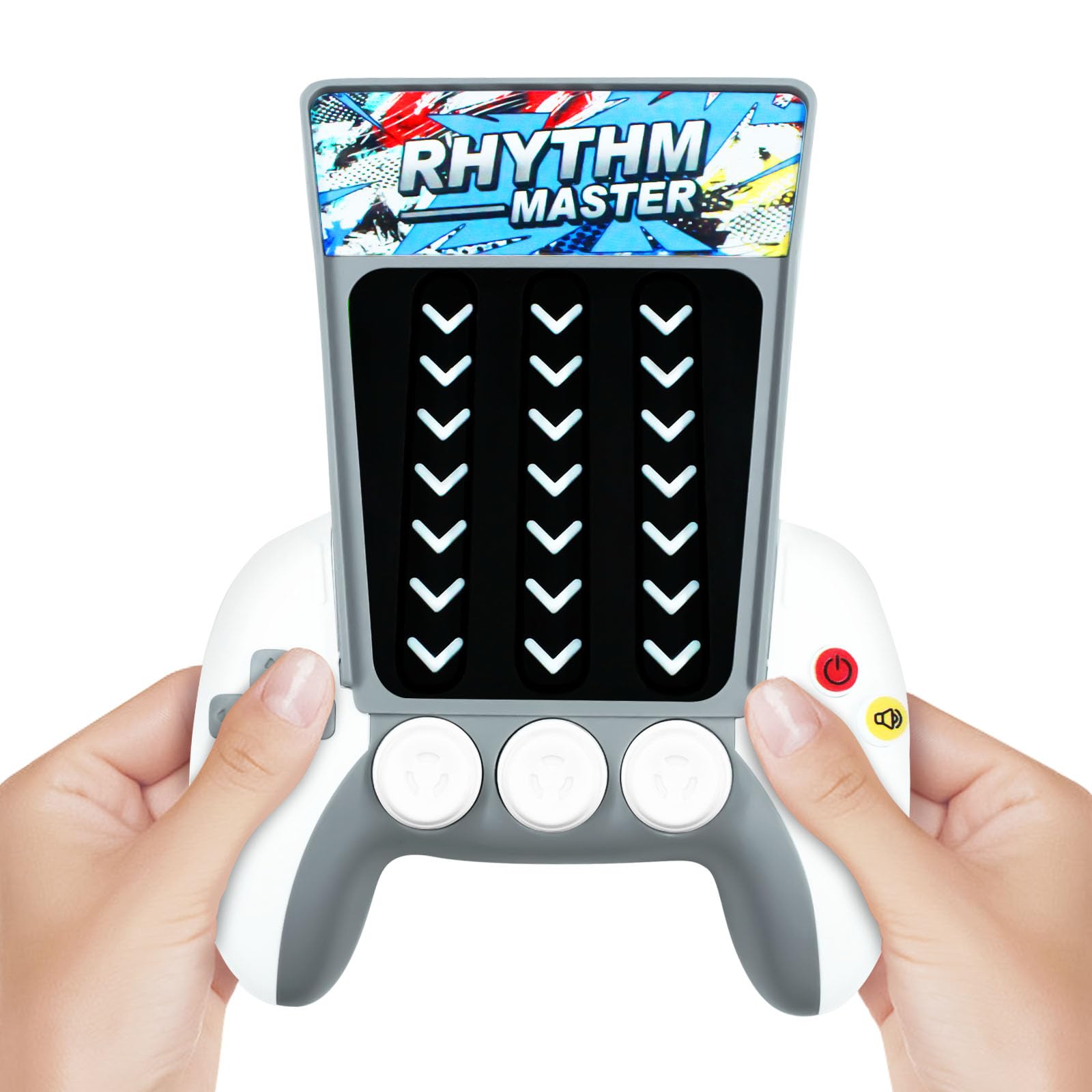 Mesen Maszyna do gier rytmicznych dla dzieci, Music Rhythm Game Machine, Quick Push Popular Games Master, ręczna konsola do gier z muzyką i lampkami, dla dzieci w wieku od 3 do 12 lat (szara)