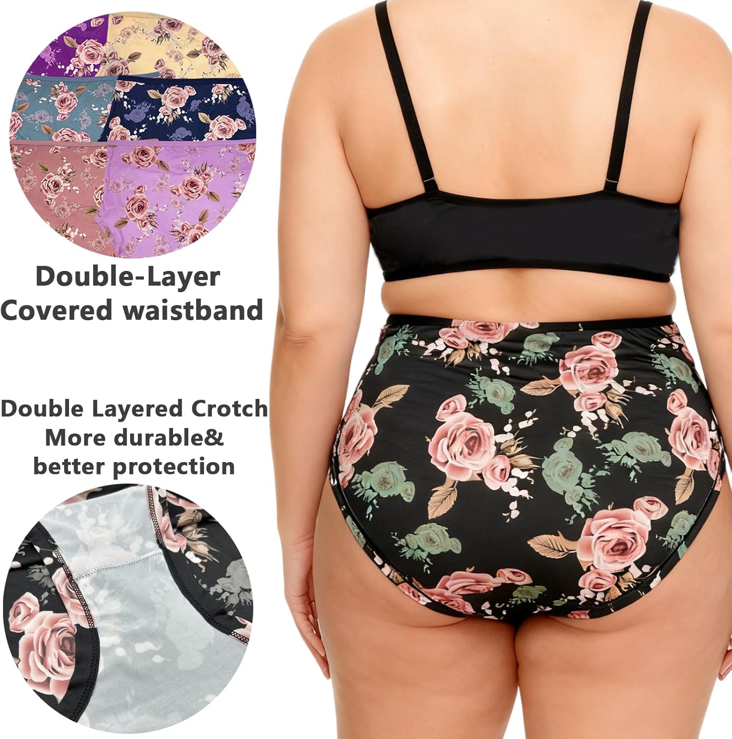 4 Pack Womens Plus Size Floral Underwear Panties Briefs XL-5XL Plus Size Ladies High Waisted Panties Female Briefs - Image 6