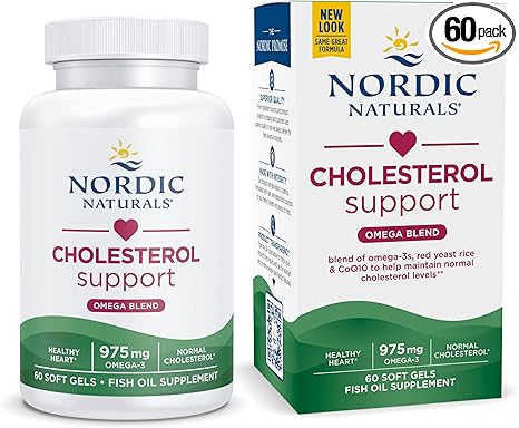 Nordic Naturals Cholesterol Omega LDL, Lemon - 60 Soft Gels - 975 Omega-3 + Red Yeast Rice & CoQ10 - Normal Cholesterol, Antioxidant Support - EPA & DHA - Non-GMO - 20 Servings
