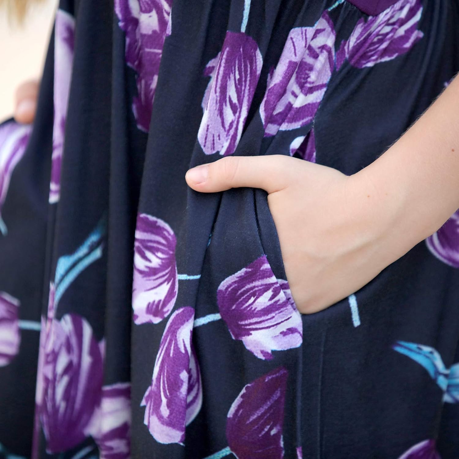 GORLYA Girl's Short Sleeve Patchwork Floral Print Loose Casual Long Maxi Dress with Pockets for 4-12 Years Kids - Image 6