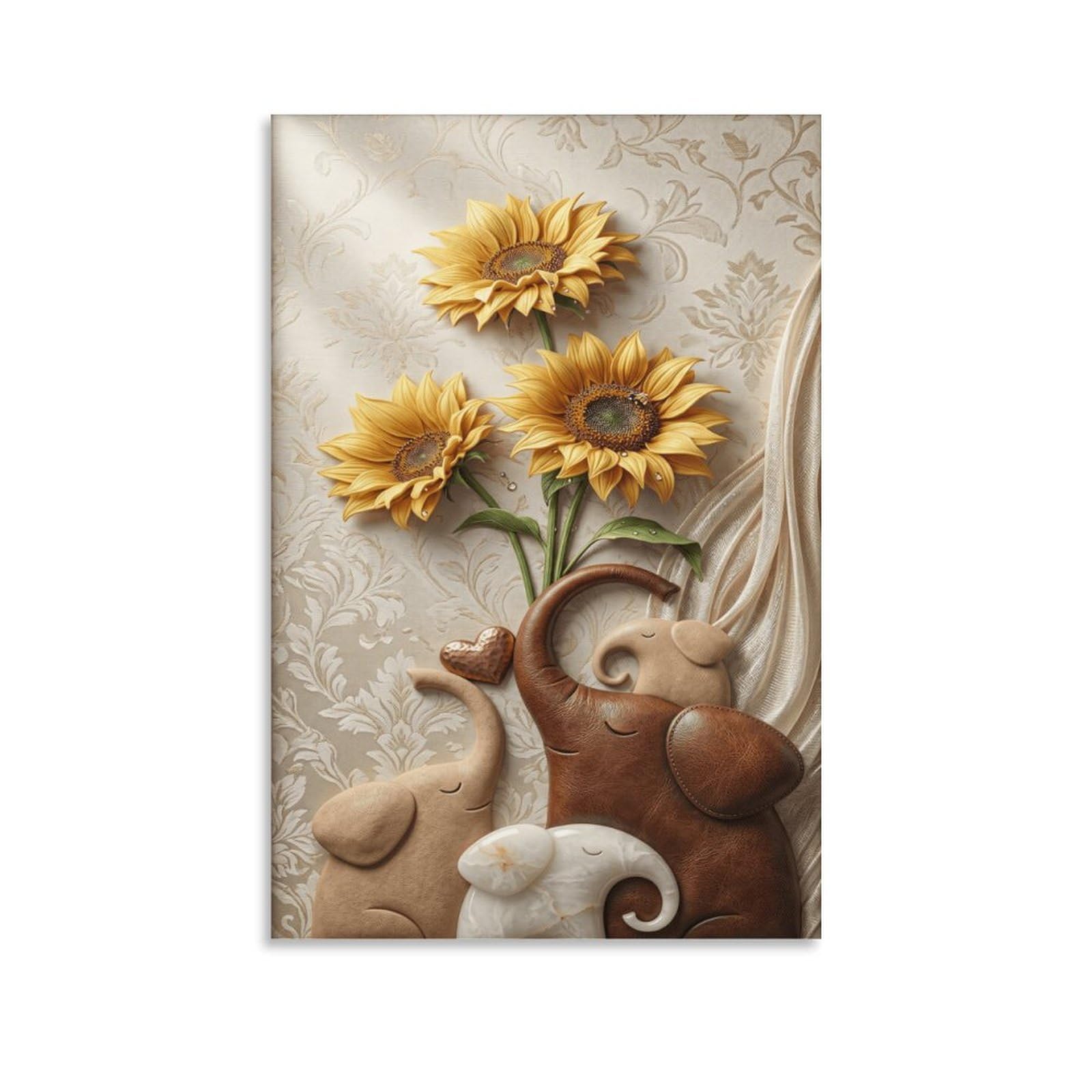 XPASHIQWC Elephant & Sunflowers Wall Decor Poster Giclee Canvas Prints Modern Wall Art Picture Wall Hanging for Living Room Home Decorations 08x12inch(20x30cm)