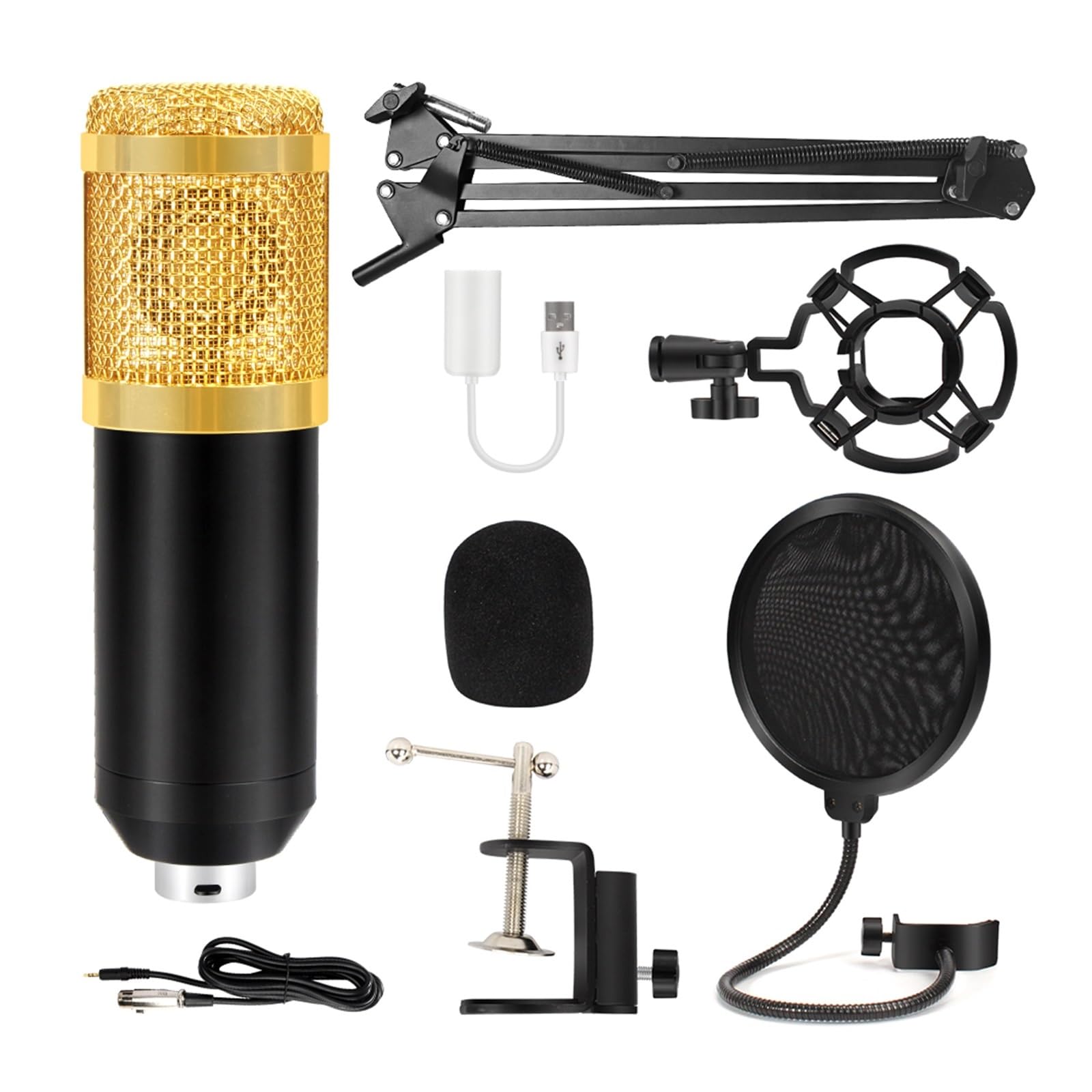 Microfono da studio Microfono a condensatore con braccio a sospensione a forbice Microfono cardioide con scheda audio V8 for la registrazione del canto Mantieni la voce chiara(Only case)