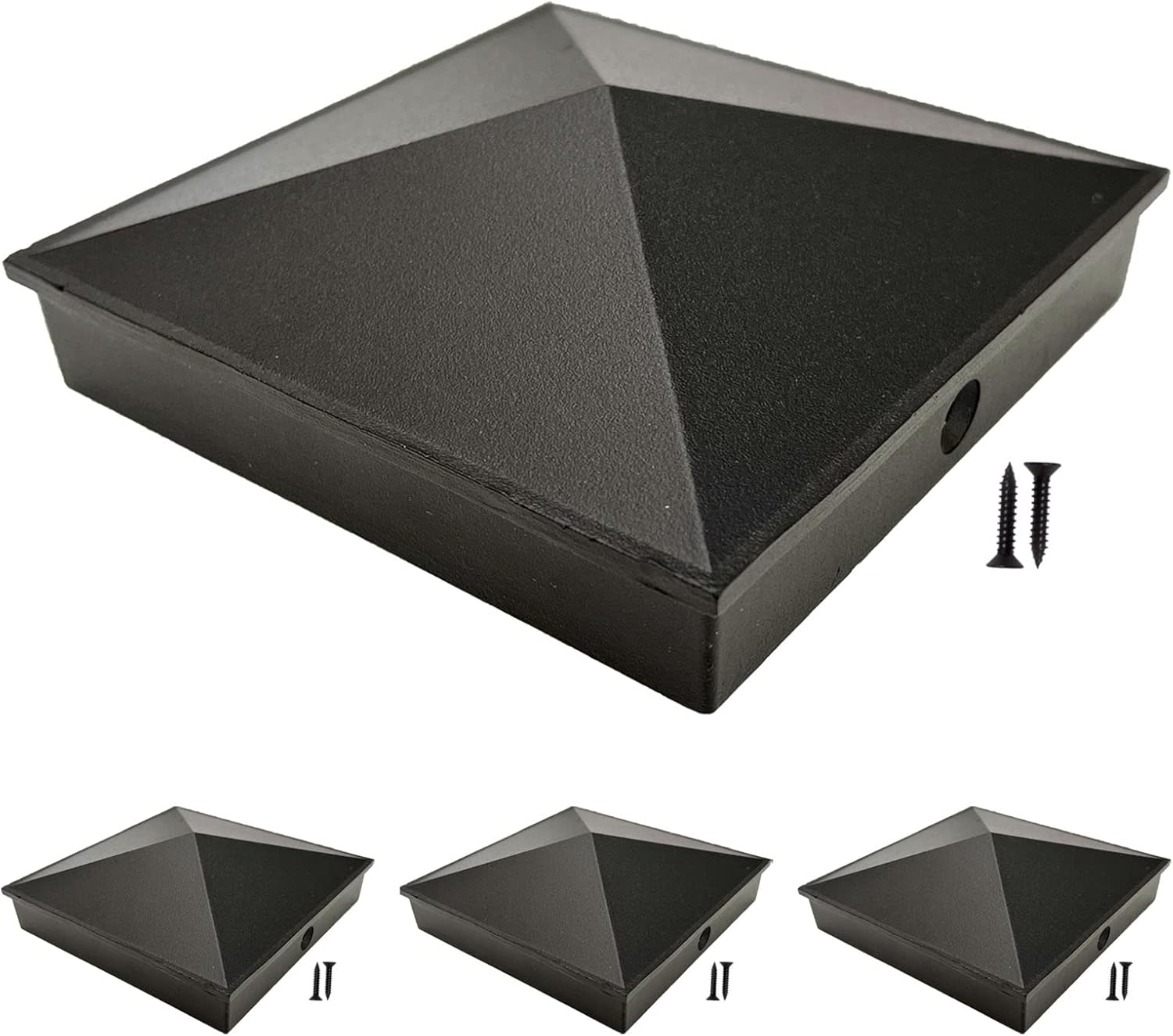 6x6 Black Fence Post Caps Powder-Coated Aluminum Pyramid Deck Caps for 6x6 Nominal Outdoor Wood Posts (Actual/True 5.5" x 5.5") Durable and Stylish Cap Cover 4 Pack