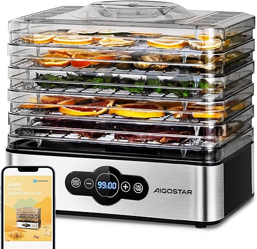 Aigostar Crispy - Essiccatore alimentare, 240W, 5 vassoi, essiccatura automatica, ottimo per...