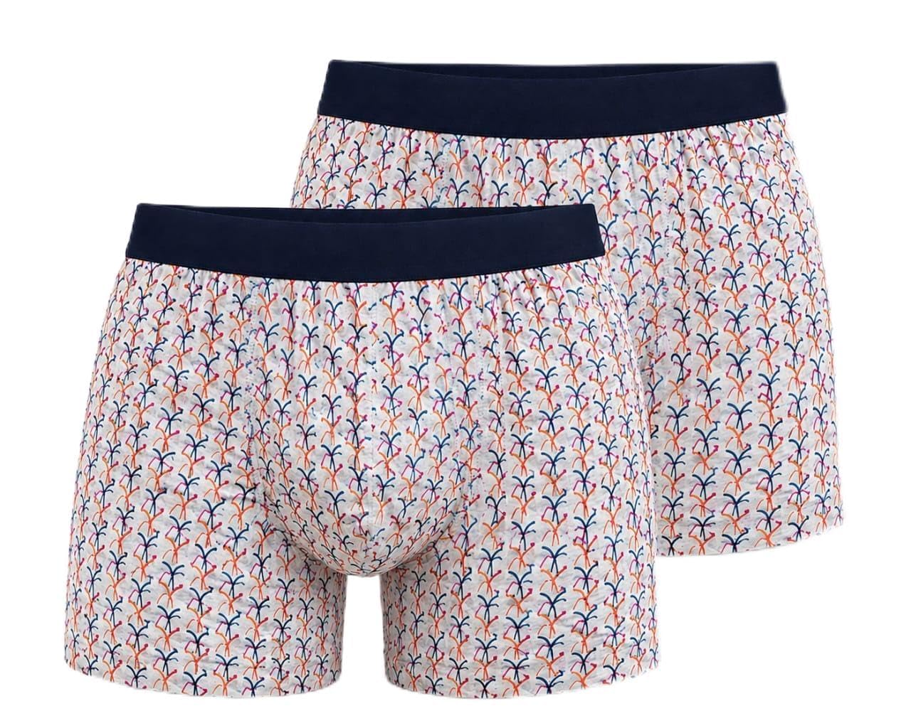 Men's Boxer Shorts with Palm Tree Print, Navy Waistband, Pack of 2-image-27