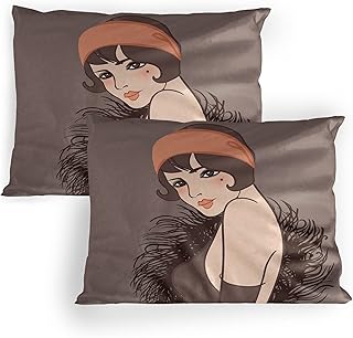 Ambesonne Pin up Girl Pillow Sham Set of 2, Portrait of Hand Drawn Pale Skin Lady with Mole on Cheek, Quality Microfiber Bedding Item for All Seasons, 30