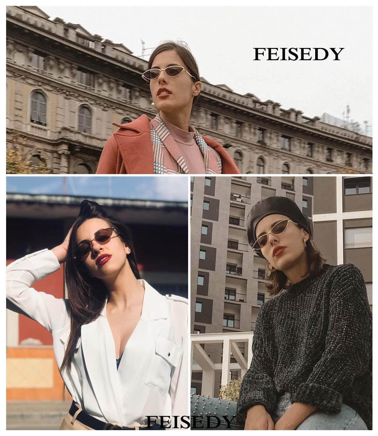 FEISEDY Fashion Designer Sunglasses Retro Small Petals Shape Arc Temple Design B2298