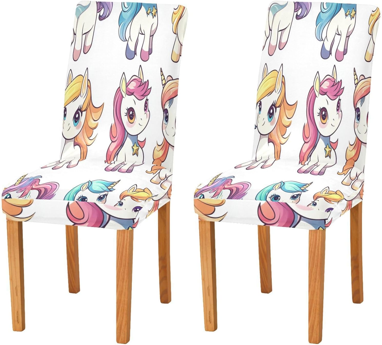 ALAZA Chair Covers for Dining Room, Cute Rainbow Colorful Unicorns Stretch Chair Cover Sets Chair Protector Removable Washable for Ktichen Restaurant Hotel