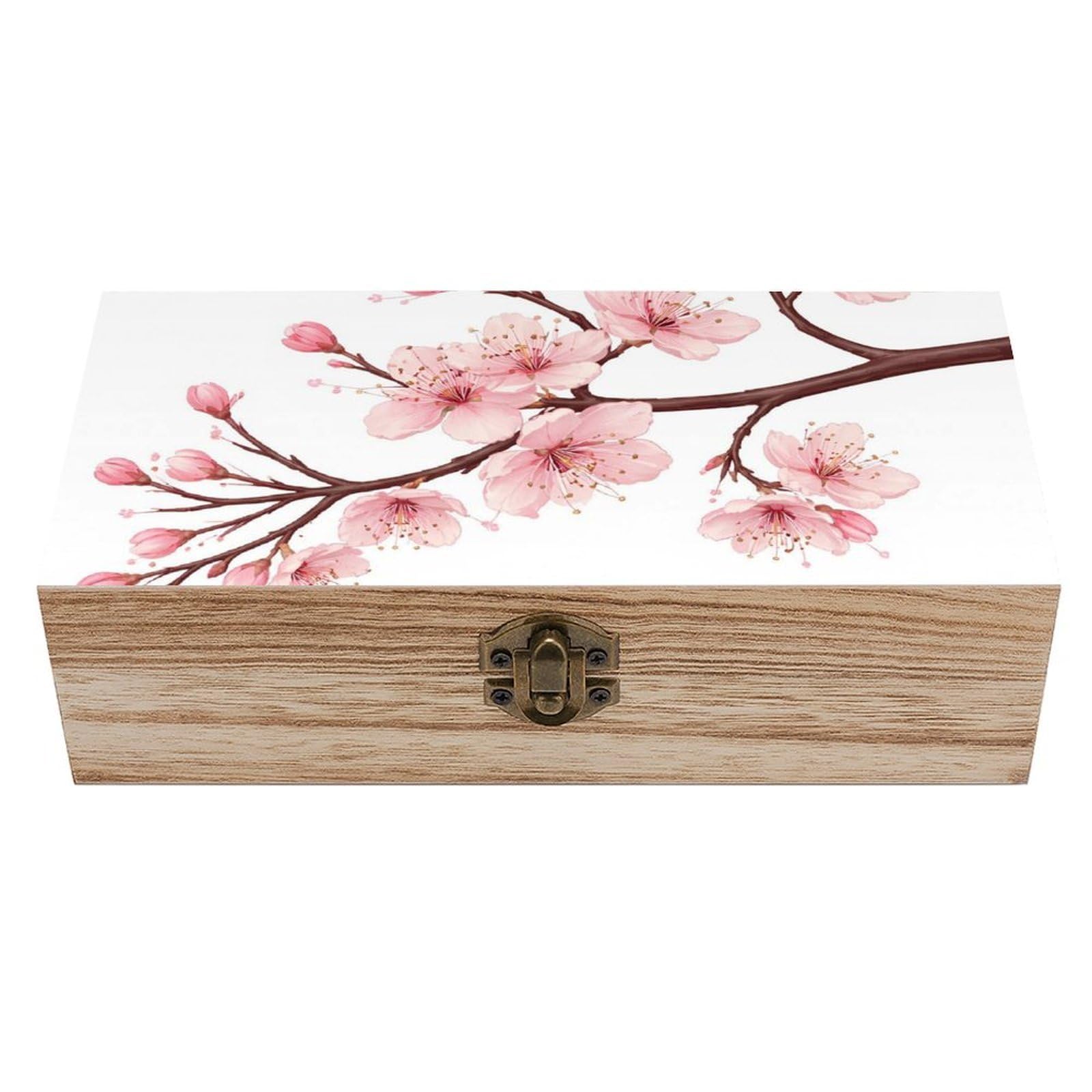 HLBSDM Tree Cherry Flowers Blossoms Spring Wooden Storage Box