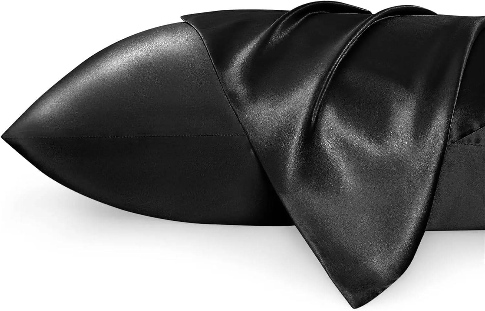 2PCS Satin Pillowcase for Hair and Skin Silky with Envelope Closure for Bedding(Black,51x91 cm)