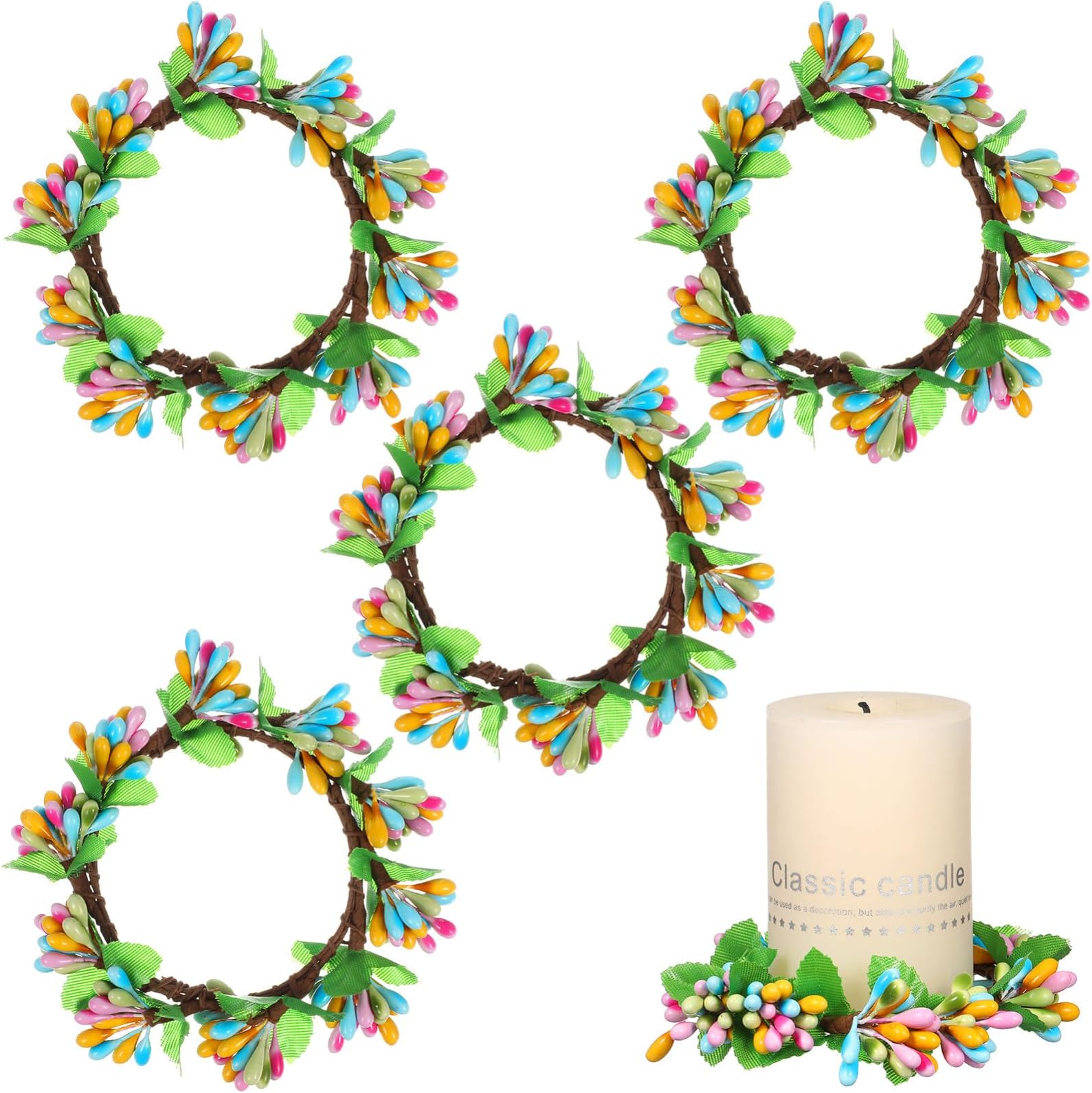 SiliFine 4 Pcs 12'' Easter Candle Rings Wreaths with Easter