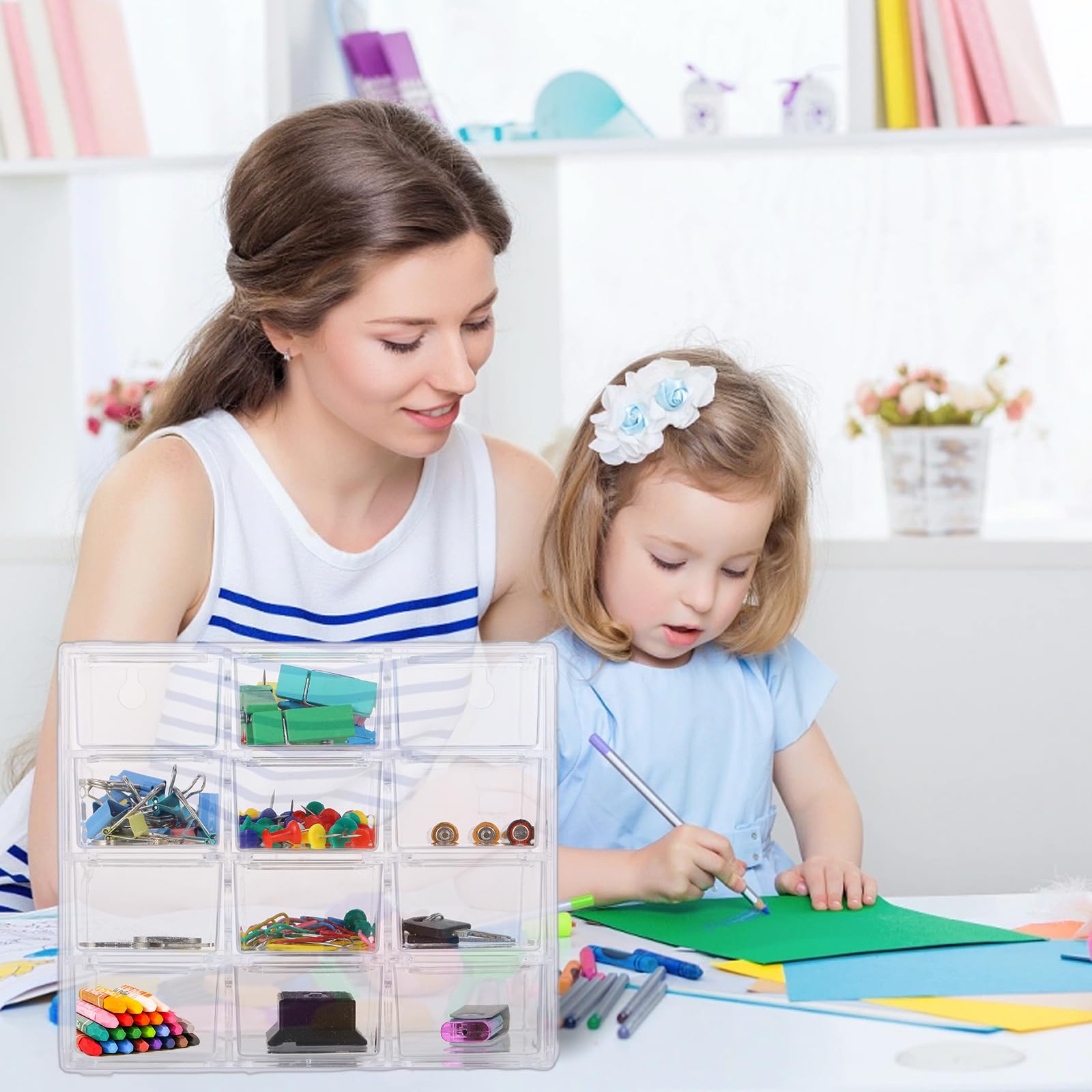 Cajoneras Plastico - Mini cajón organizador - Pequeño organizador de almacenamiento de escritorio con 12 cajonaes para guardar joyas cuentas horquillas pendientes piezas pequeñas