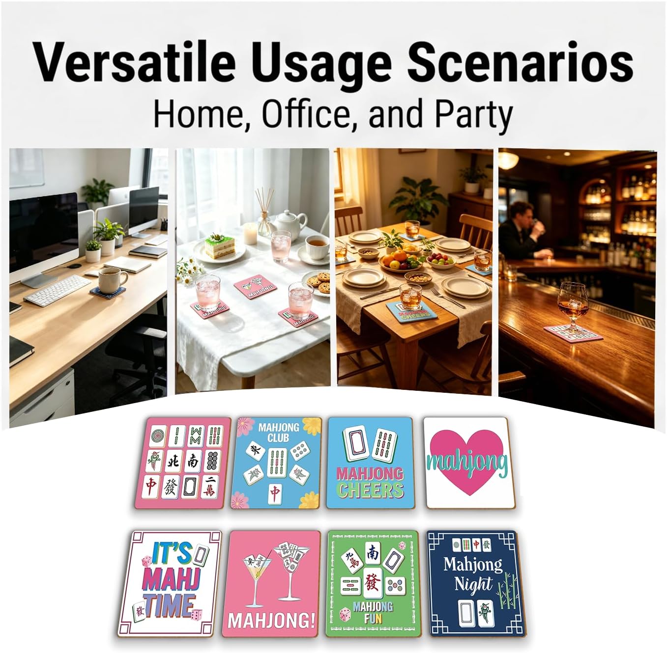 Mahjong Coasters (8 PCS) 3.94" Waterproof Coasters for Drink