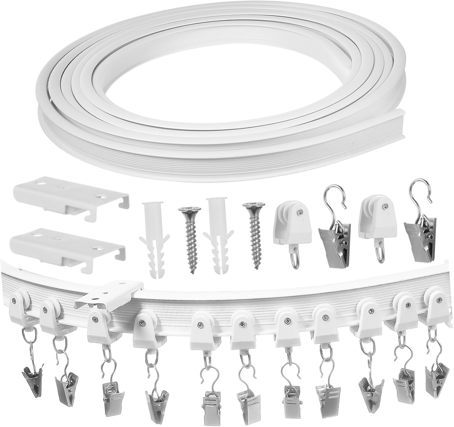 Zerodeko 1set Flexible Curtain Track Ceiling Mount Silent Rail for Drapes and Sheers Space-saving Design Clamps for Home and Rv Use