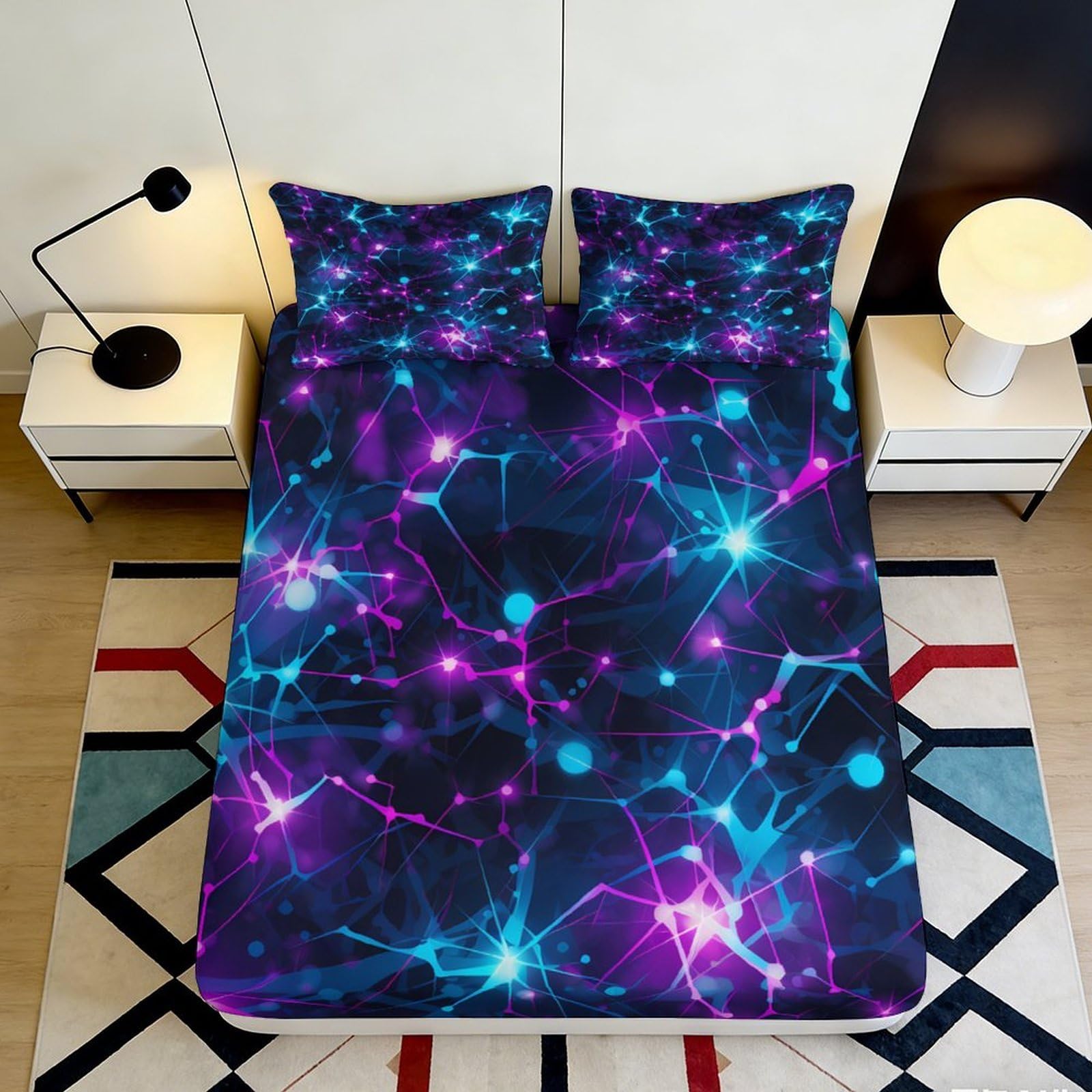3D Printed Galaxy Starry Sky Fitted Sheet Microfiber Soft Durable Cosmic Nebula Bed Sheet for Bedroom Dorm Decor 90x200x25cm