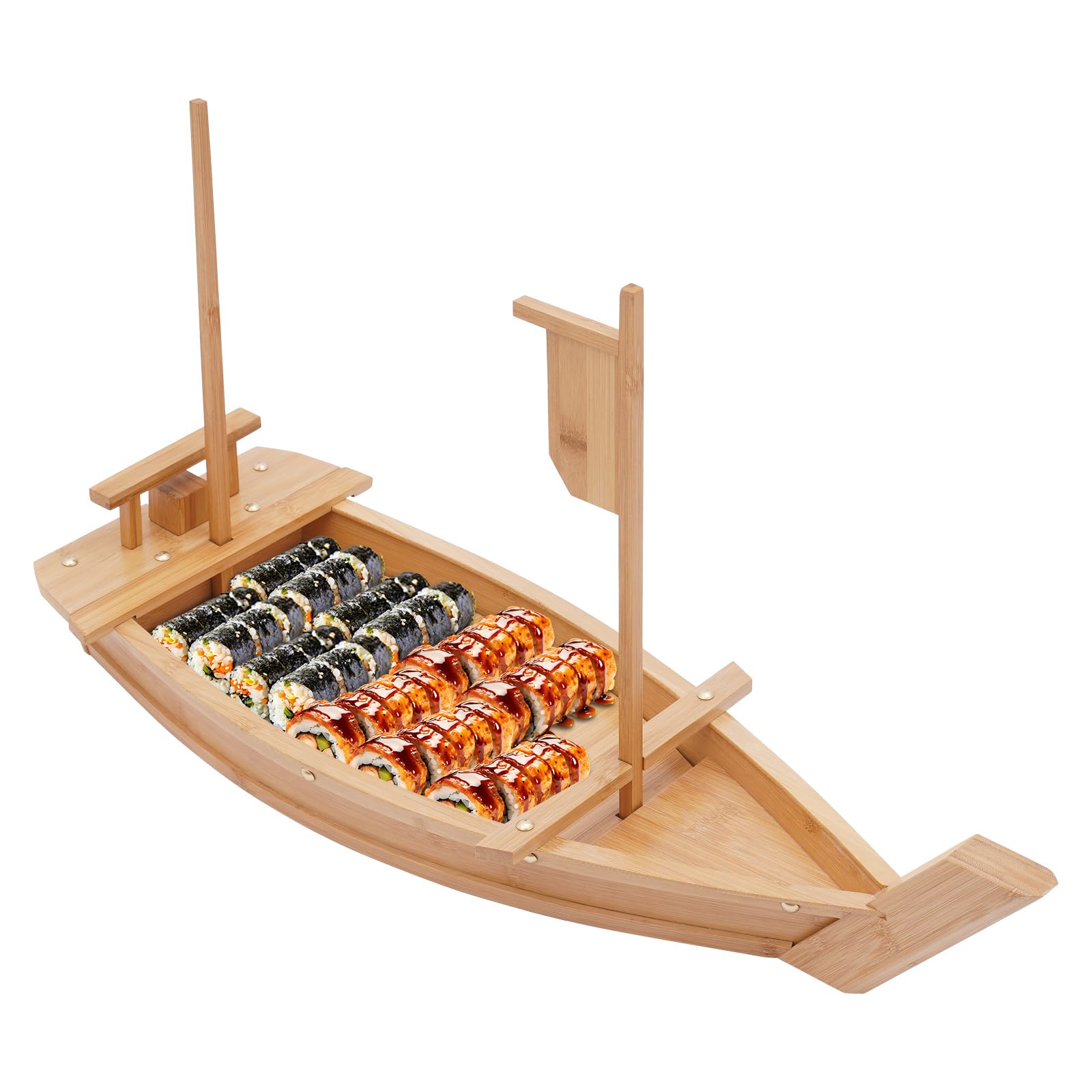 27.6in Bamboo Sushi Boat Serving Tray, Large Size Boat-Shaped Sushi Serving Tray for Catering Service, Sushi Plate for Restaurant or Home, 27.6 * 9.4in