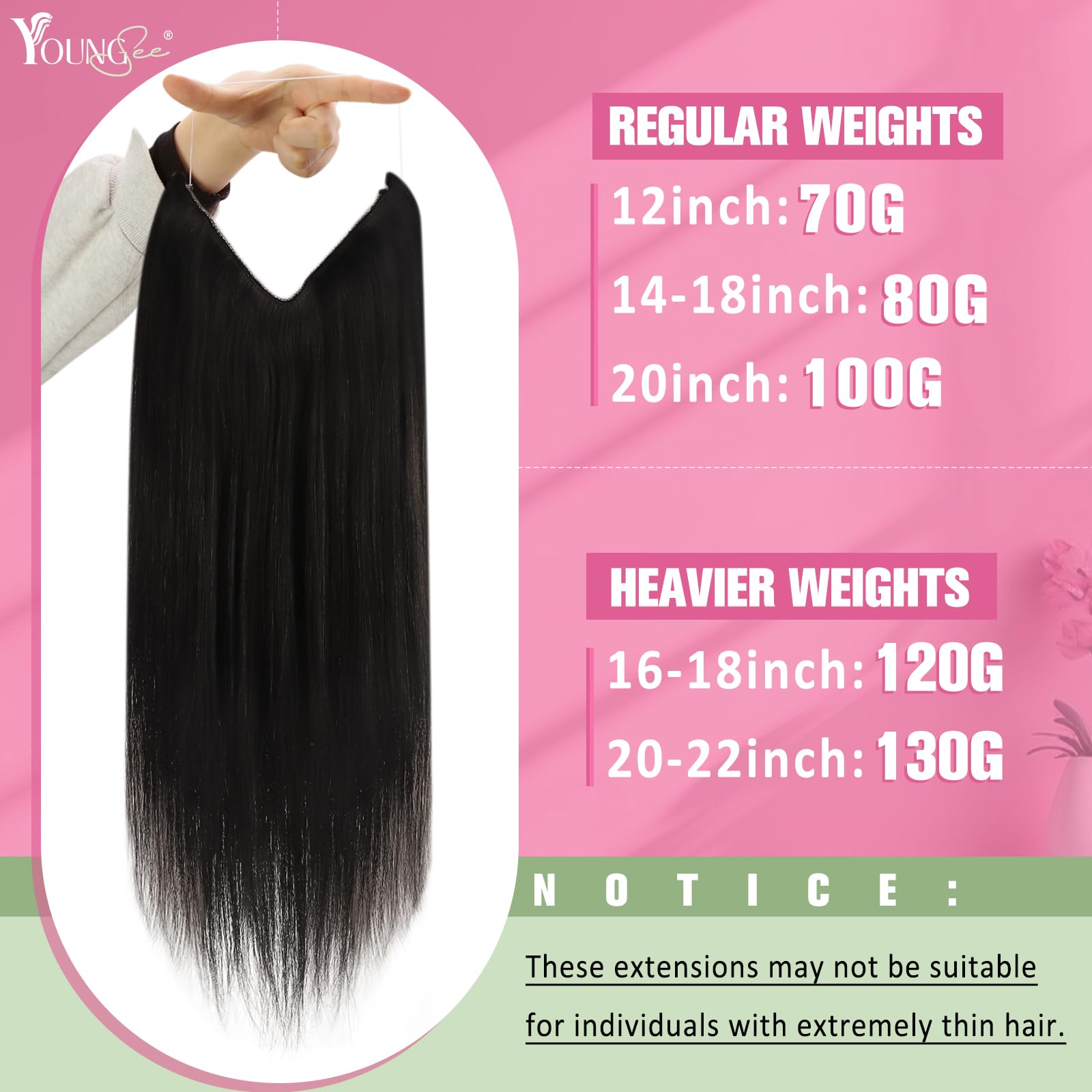 YoungSee Wire Hair Extensions Brown Human Hair Wire Extensions Darkest Brown Blend Naturally One Piece Hair Extensions Real Human Hair Silky Straight 80G 16Inch - 3