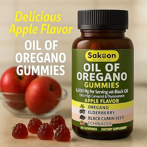 Miniatura 6 de Sakoon nutrition Gomitas de aceite de orégano  Apoyo inmunológico con aceite de orégano 300 mg, semillas de comino negro, saúco, equinácea