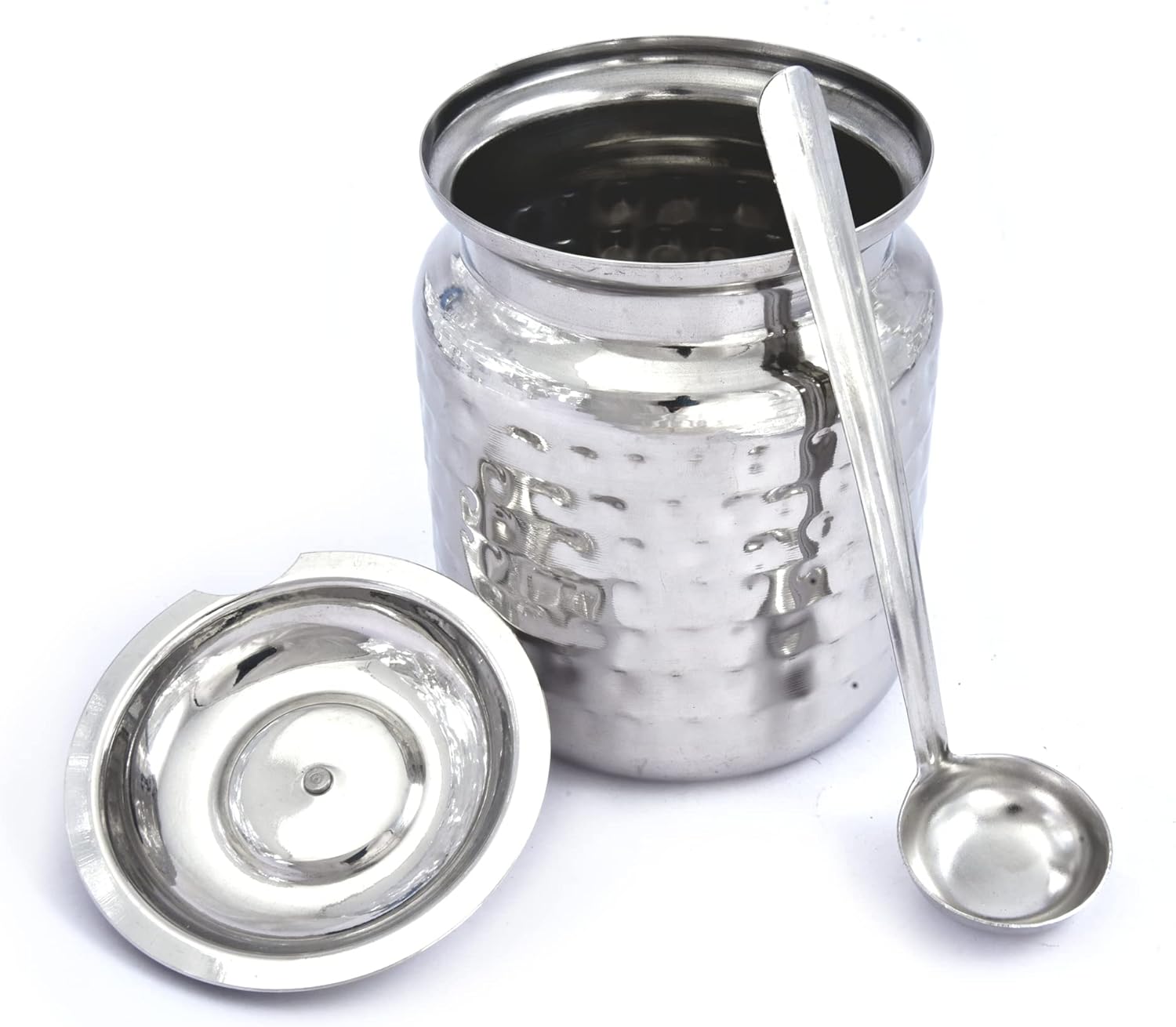 KSJONE Stainless Steel Hammered Oil and Ghee Container for