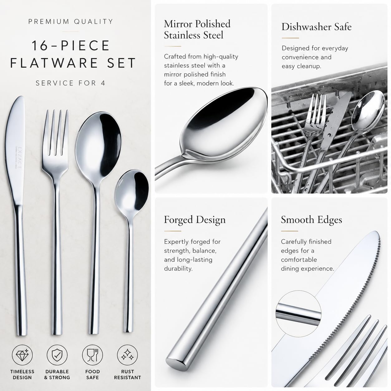 Amazon｜(EX963 Forged 16pcs) - Exzact Premium Stainless Steel 16