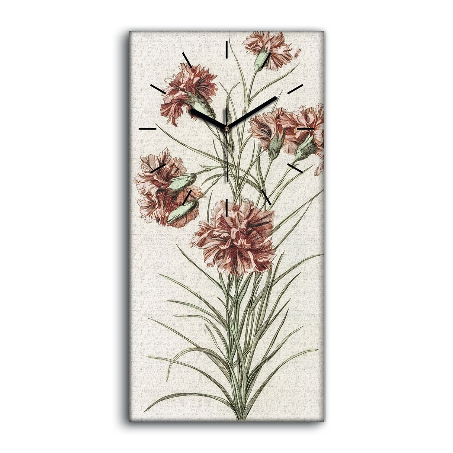 Horloge sur toile déco salon et chambre motif fleurs modernes 30x60 cm