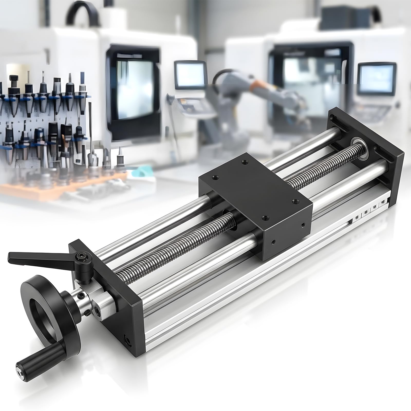 Guidage Linéaire, Rails Linéaires De 200 Mm Guidage Manuel De Haute Précision Avec Volant De Blocage Vis à Billes ±0,05 Mm Table Pour Transformation D'équipements CNC